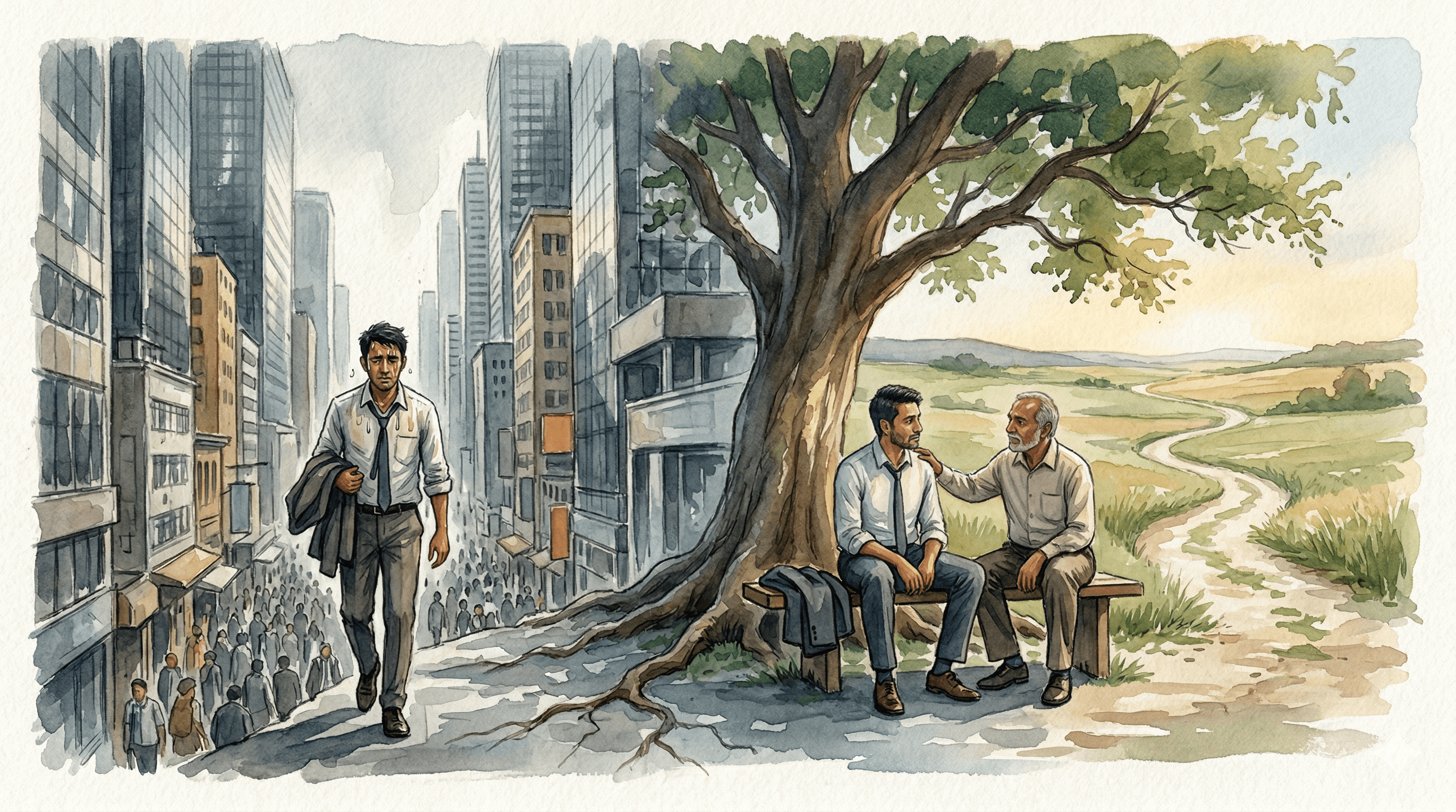 Watercolor illustration of mentoring journey